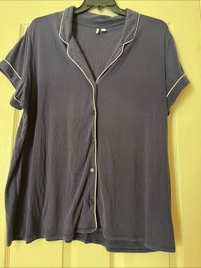 Nordstrom Navy Short-Sleeve Button Pajama Top with White Trim